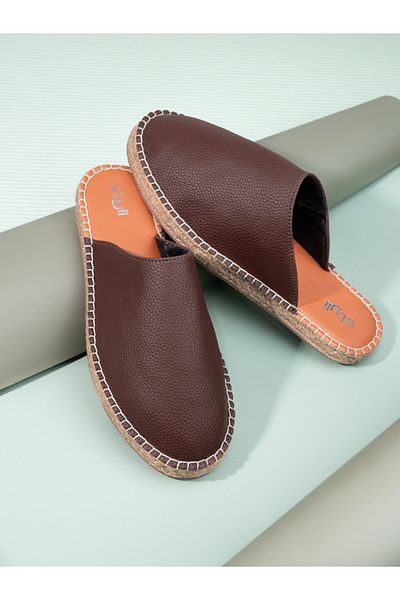 Styli Textured Faux Leather Espadrille Mules