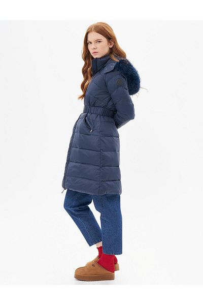 Kayra Zippered Pocket Detailed Goose down Coat Navy Blue