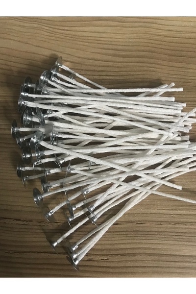 BlueDaisyCandle Hazır Kopçalı 10 Cm 100 Adet % 100 Pamuk Mum Fitili Sert Mumlanmış Çıt Çıt , Parafin ,soya Wax, Jel