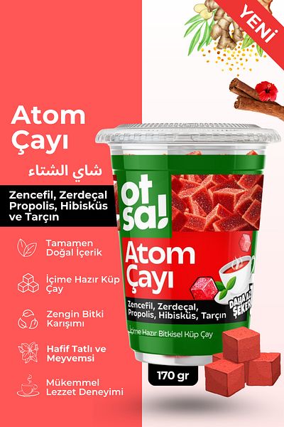 Otsa Natural and Energizing Atomic Tea with Ginger Extract, Hibiscus, Cinnamon and Turmeric Blend - 170 g