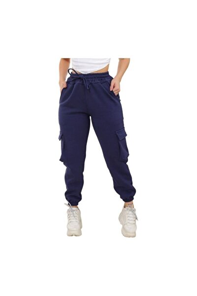 FİTGO Pantaloni de sport pentru femei, albastru bleumarin, cu 3 fire, cu pici...