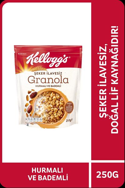 Kellogg's 250 Grams of Granola Without Additions - With Dates and Almonds, Contains 43% Oat, Fiber Source