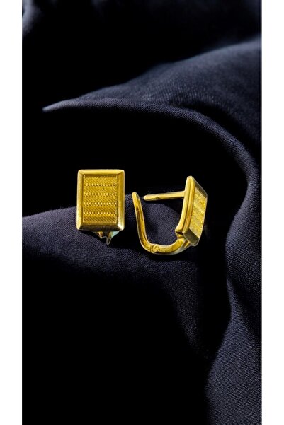 BEYZA DERELİ TAKI AKSESUAR 22 Ayar Fiziki Altın Kaplama Klipsli Kare Hasır Küpe