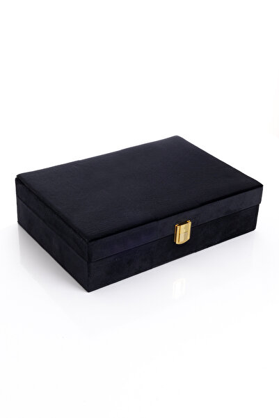 Ecrou Multi Compartment Black Velvet Jewelry Accessory Box Organizer Organizer 28 X 19 X 7 cm