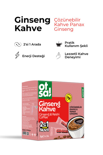 Otsa 2si 1 Arada Ginseng & Reishi Ve Sabah Kahvesi Stick 24’lü Şeker Ilavesiz Ginseng Kahve