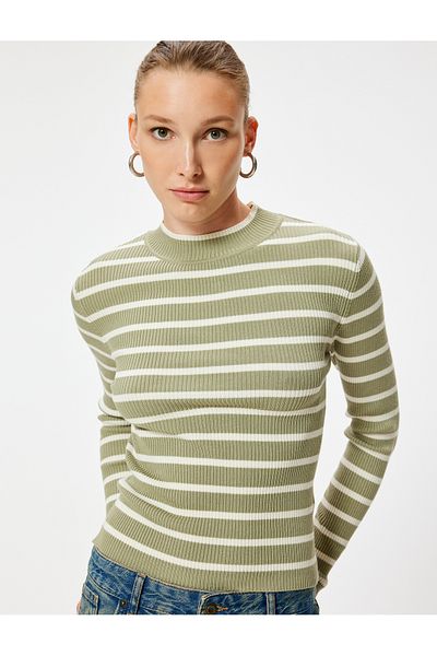 Koton Ribbed Knitwear Sweater - Lightweight, Stand Collar, Long Sleeve