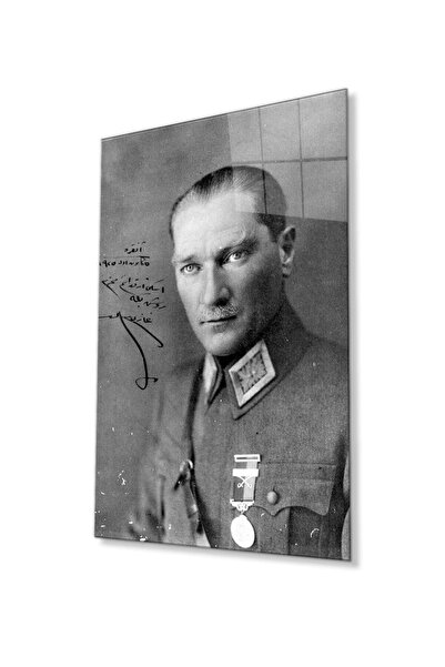 idealizbiz Ataturk Glass Painting 4mm Sticlă temperată durabilă, Ataturk Glass Wall Art