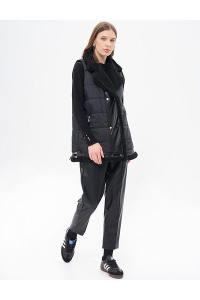 Kayra Black Quilted Vest - Plush Garnished