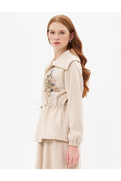 Kayra Light Beige Skirt and Jacket Set - Waist Drawstring