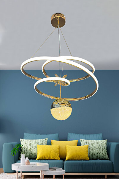 DEKORLİVE 3 Renk Modern Sarkıt Eylül Ledli Kelebek Taşlı Ledli Avize