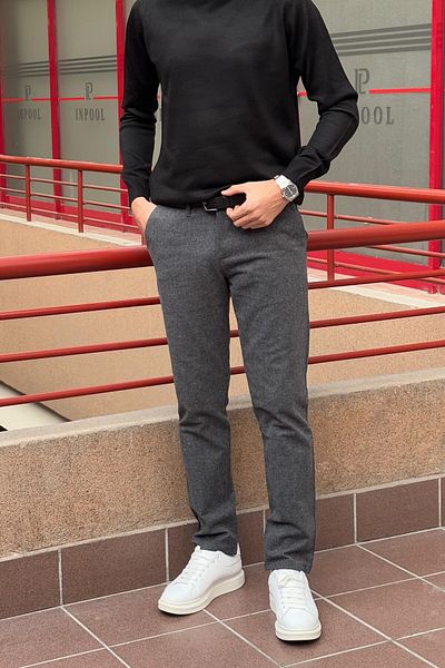 inpool Ανδρικό, Smoked, Slim fit, βαμβακερό υφαντό παντελόνι