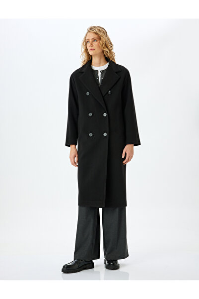Koton Double Breasted Buttoned Long Stamp Coat with Pockets