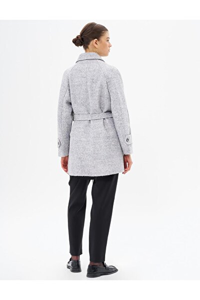 Kayra Gray Coat with Pocket Detail and Belt