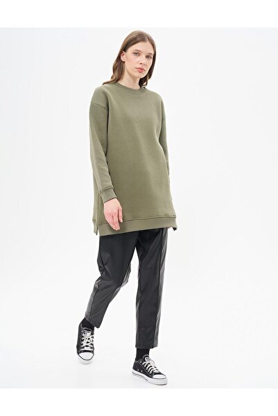 Kayra Sıfır Yaka 3 İplik Sweatshirt Haki