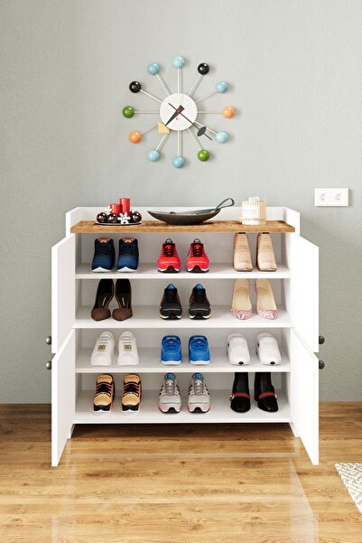 AEKA AE-3060 FORUM BEYAZ/ÇAM 4 KAPAKLI, 4 RAFLI, AYAKKABILIK, ÇOK AMAÇLI DOLAP, KAHVE KÖŞESİ, BALKON