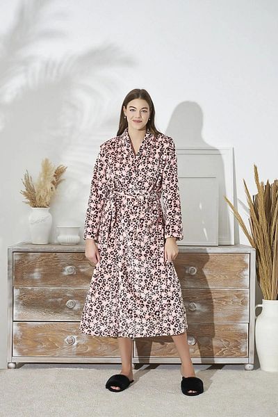 Sevim 15425 Pink Leopard Long Dressing Gown