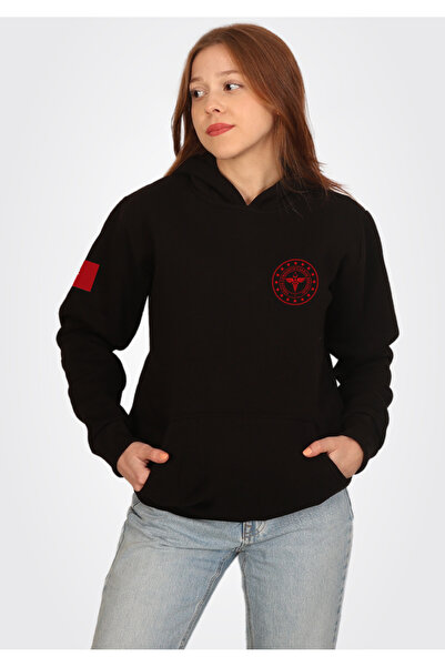 112 Acil Sağlık Kadın Kapüşonlu Siyah Içi Polarlı Sweatshirt