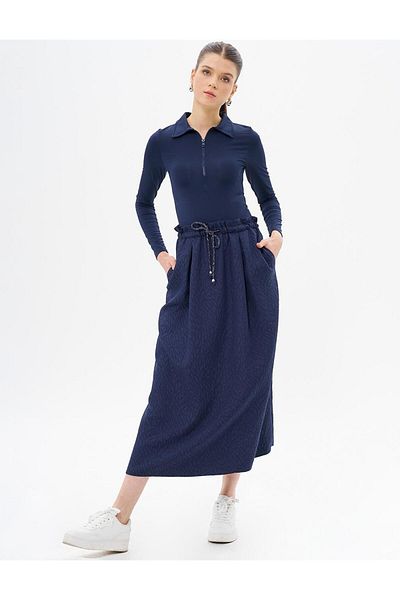 Kayra Fusta A-Line cu model abstract Bleumarin închis