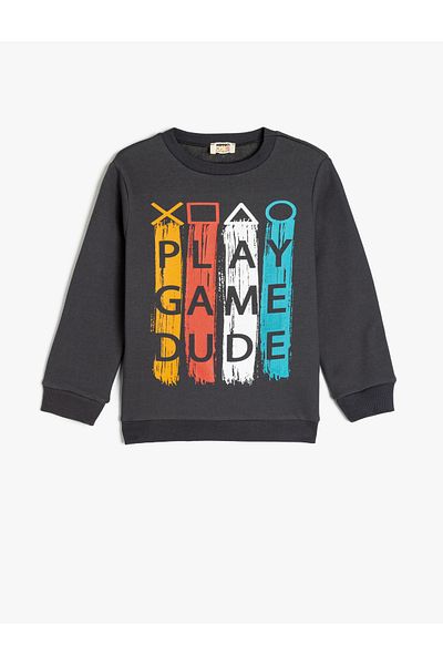 Koton Game Themed Long Sleeve Crew Neck Raised Sweatshirt