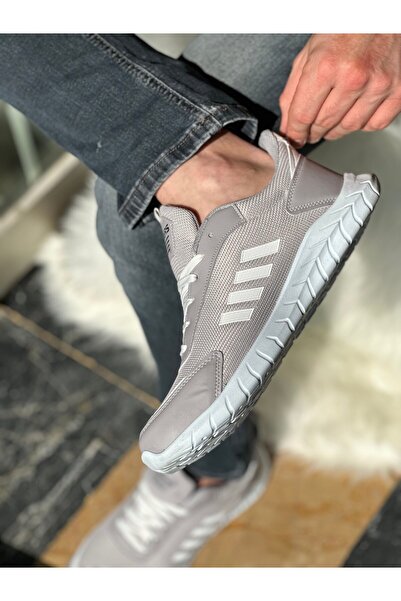 Allyup Günlük Erkek Gri Beyaz Bağcıklı Hafif Rahat Dikiş Detaylı Yürüyüş Spor Ayakkabı 1453