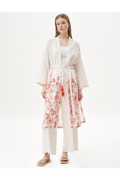 Kayra Κρεμ Χρώμα Floral Σχέδιο Διπλό Σετ