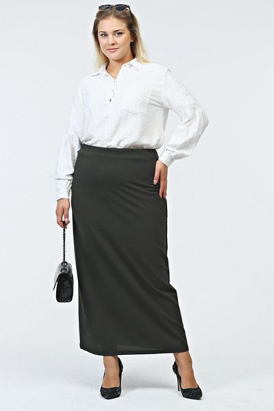 Ferace Women's Large Size Ottoman Steel Lined Seasonal Pencil Skirt Knitted Fabric Khaki