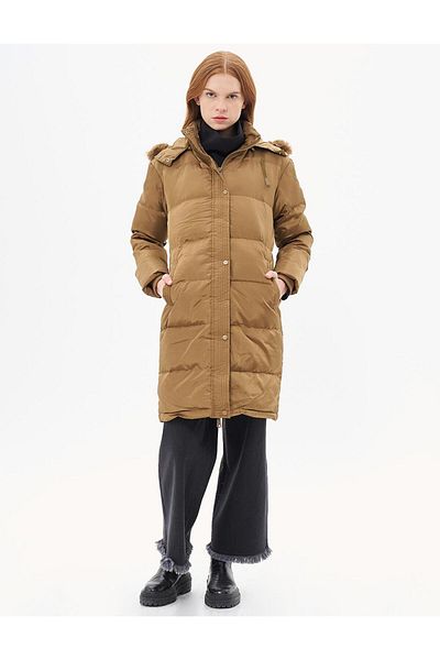 Kayra Dark Oliv Goose Feather Padded Hooded Coat
