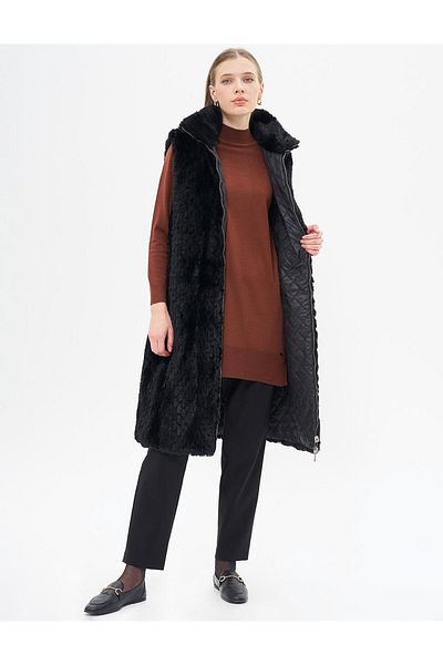 Kayra Double Sided Stand Collar Vest Black