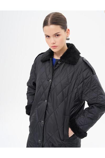 Genel Markalar Apolet Detaylı Kapitone Mont Siyah