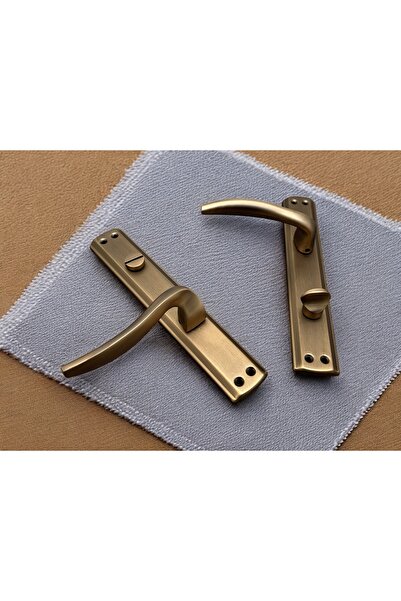 KOLDOOR Trim Mat Antik Sarı Aynalı Wc Banyo Kapı Kolu Wcye Giriş Yaparken Sağ Elle Açılır 1 Takım