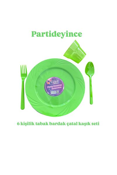 partideyince Green Color 6-Piece Personalized Set - Hard Mi?Ka Plate Fork Cup Camisole