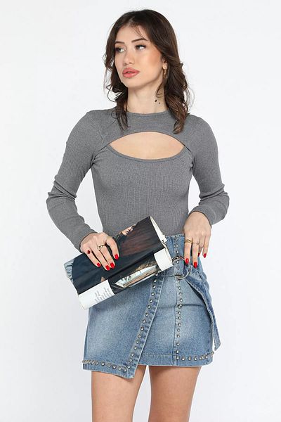 GÜLSELİ Μπλούζα Anthracite Lycra Camisole με μπροστινό παράθυρο