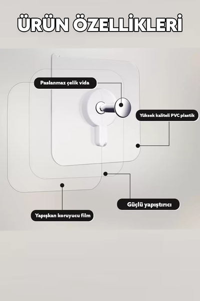 COZY SENSE Vidalı Askı 4'lü Yapışkanlı Havlu Eşya Asma Aparatı Montajsız Banyo Mutfak Organizer Vantuzlu Tutucu