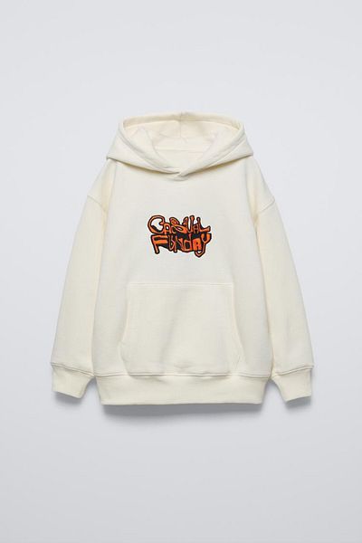 The Champ Clothing Κρεμ Παιδική Casual Φούτερ με στάμπα Funday Oversize με κουκούλα
