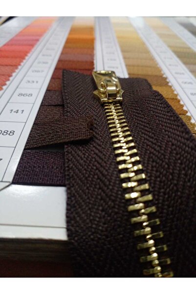 enSarüx 85 Cm 1 Adet 5 No Metal Parlak Sarı Diş Gold Diş Separe Fermuar Kahve...