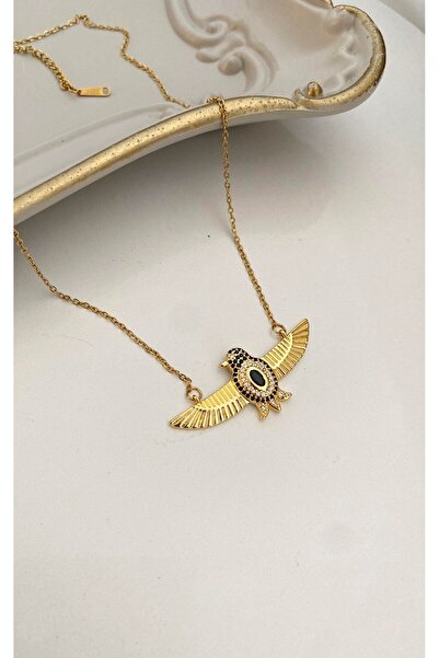 Sacha Accessories قلادة من الفولاذ الذهبي مع شكل طائر