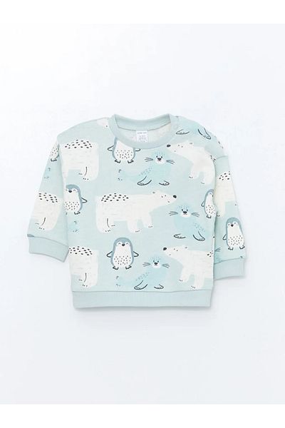 LC Waikiki Lcw Baby Green Crew Neck Baby Boy Sweatshirt and Pants 2-Piece Set