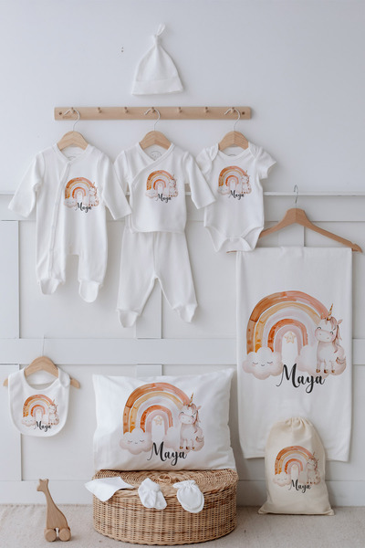 Astral Baby İsimli %100 Organik Pamuk 12'li Hastane Çıkışı Unicorn Desenli