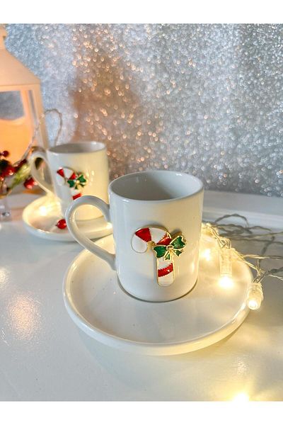WERONY 2-Piece Porcelain Coffee Cup Set Baston Candy Figured 4Pcs, 100ml