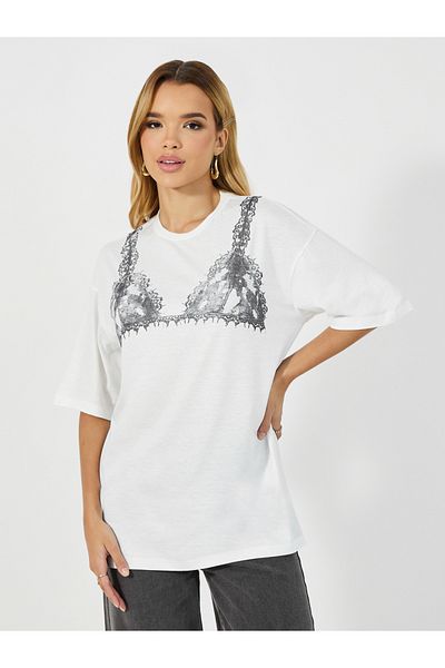 Styli Graphic Lingerie Print Round Neck Oversized T-shirt