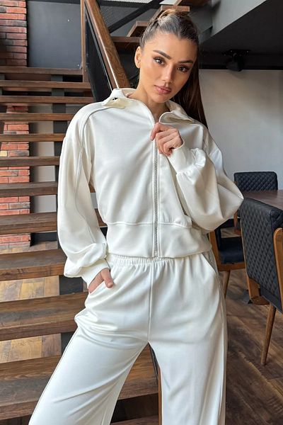 GÜLSELİ Cream Women's Sweat Pants Double Set