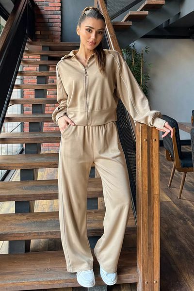 GÜLSELİ Beige Women's Sweat Pants Double Set
