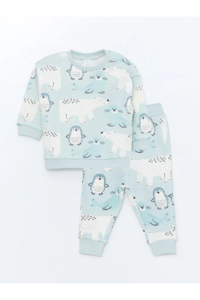 LC Waikiki Lcw Baby Green Crew Neck Baby Boy Sweatshirt and Pants 2-Piece Set