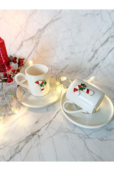 WERONY 2-Piece Porcelain Coffee Cup Set Baston Candy Figured 4Pcs, 100ml