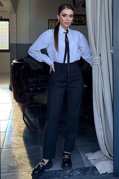 GÜLSELİ Pantaloni negri cu talie înaltă pentru femei
