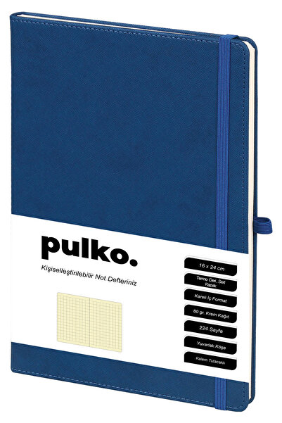 PULKO Notebook Μπλε Θερμοδερμάτινο Σημειωματάριο - 16x24 εκ., Καρό, 224 Σελίδες