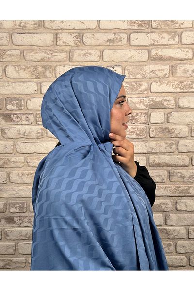 TREND Blue Jacquard Wave Patterned Ayscarf Shawl