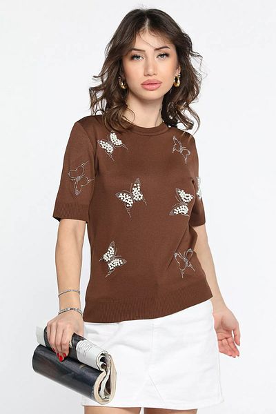 GÜLSELİ Πλεκτό μπλουζάκι Coffee Pearl Printed