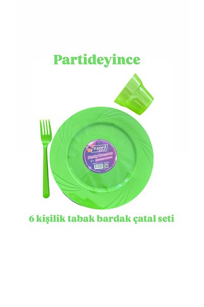 partideyince Plastic Hard Mica Plate Fork Cup Green Color Set of 6
