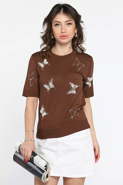 GÜLSELİ Πλεκτό μπλουζάκι Coffee Pearl Printed